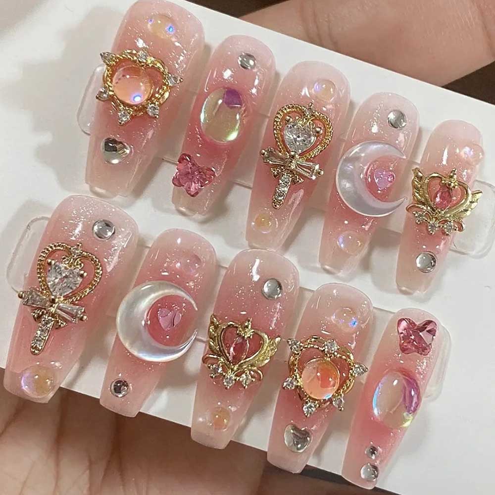 Nail Art Maroon - 24pcs/box Luxury Pink Long Coffin Fake
