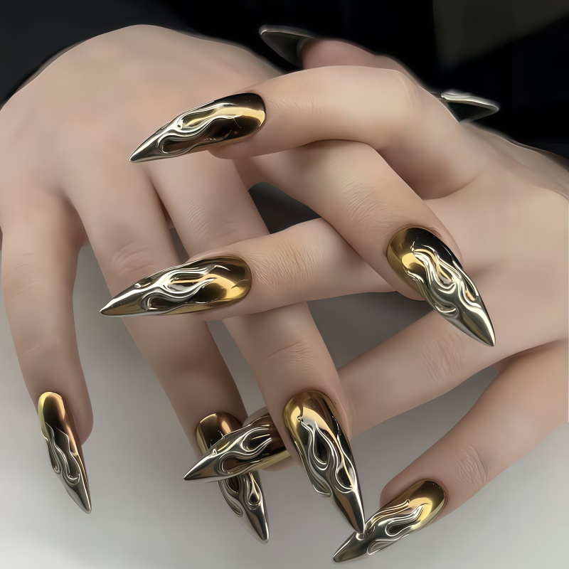 Nail Art Gold - 24PCS 3D Chrome Silver Gold Flame