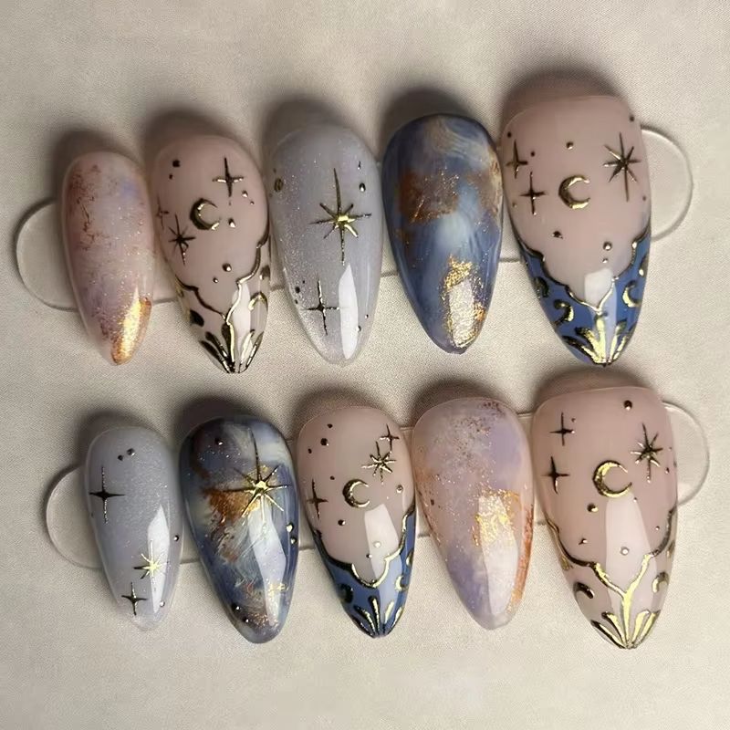Nail Art Maroon - 24Pcs Short Almond Nails Set Full