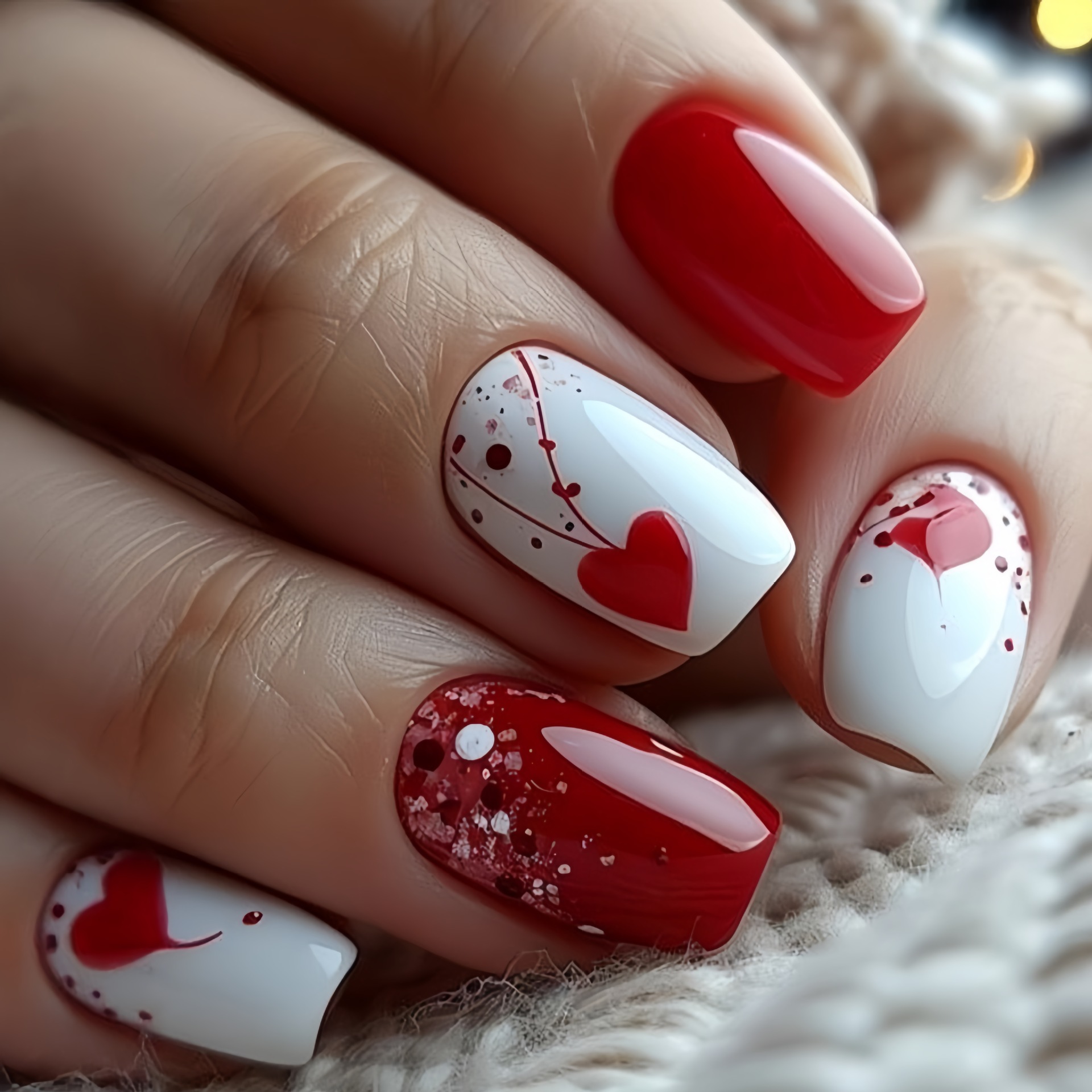 Nail Art Red - Short Medium fake nails for women