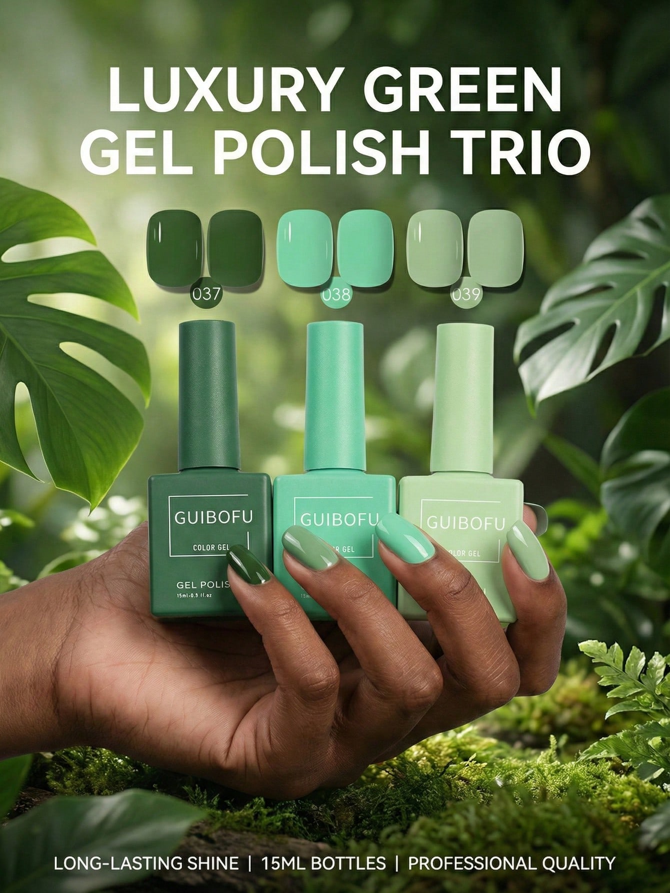 Nail Art Emerald Green - 3Pcs/Set 15ml Forest Green Gel Polish,
