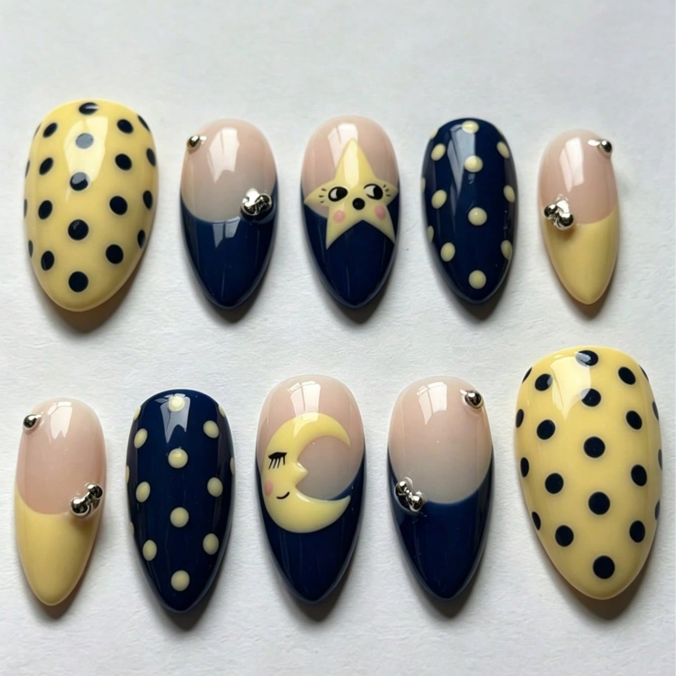 Nail Art Maroon - 10Pcs Viral Kawaii Star Moon Polka