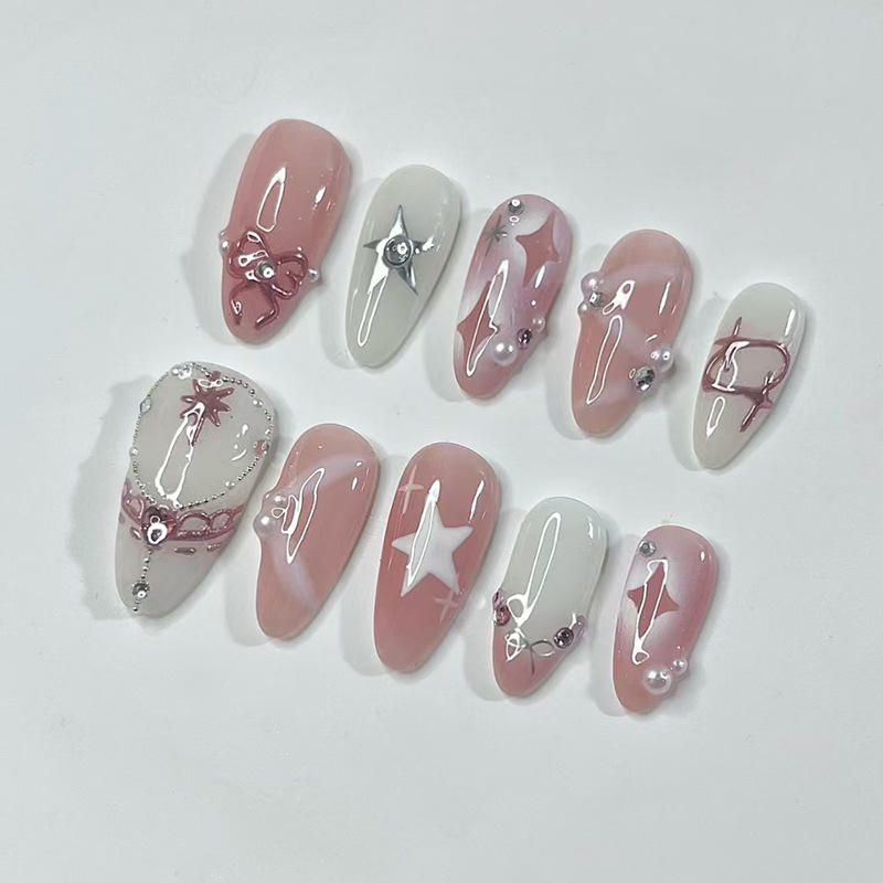 24Pcs Short Almond Nails Set F - Nail Art Maroon recension och pris
