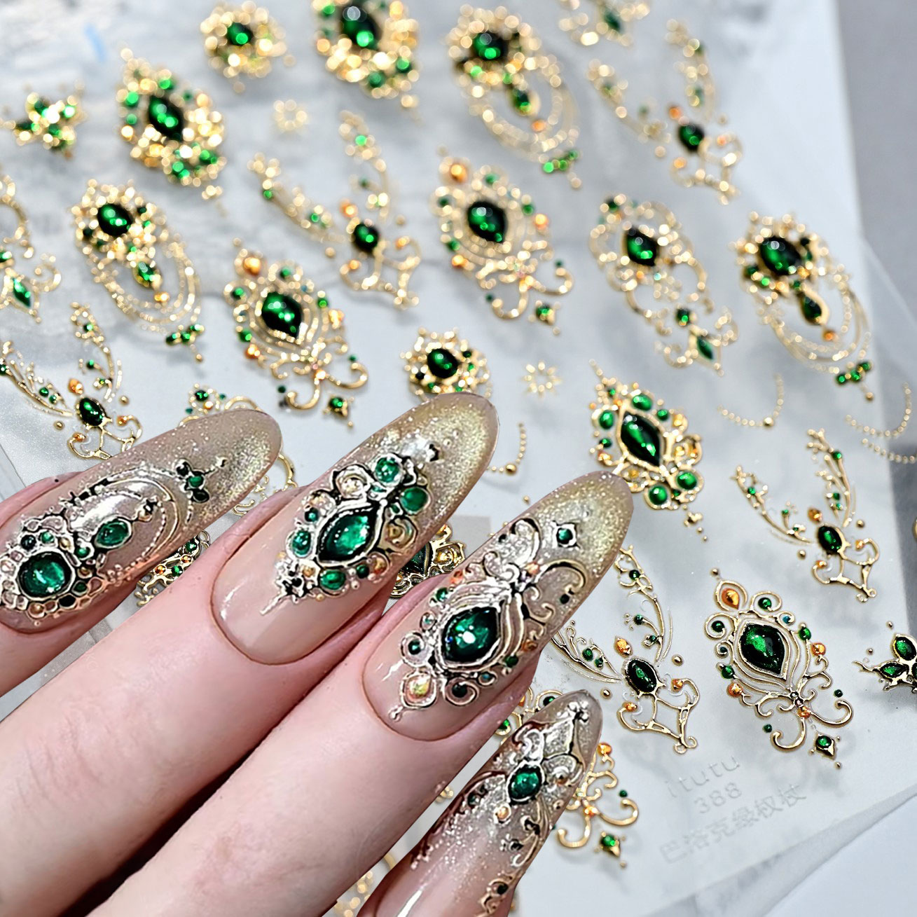 5D Embossed Emerald Gemstones  - Nail Art Emerald Green recension och pris