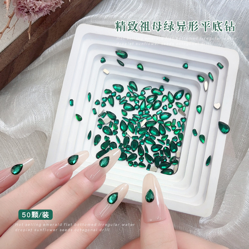 50PCS Dark Green Flat Back 3D  - Nail Art Emerald Green recension och pris