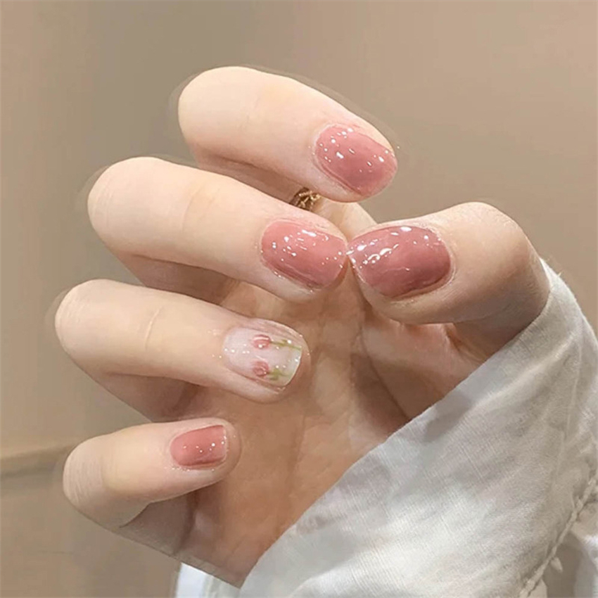 24PCS Short Acrylic Golden Hea - Nail Art Maroon recension och pris