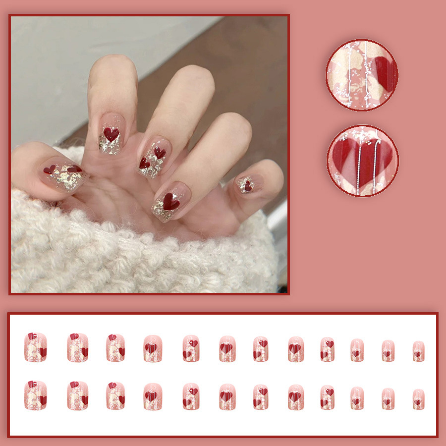 24pcs/set Short Square fake na - Nail Art Red recension och pris