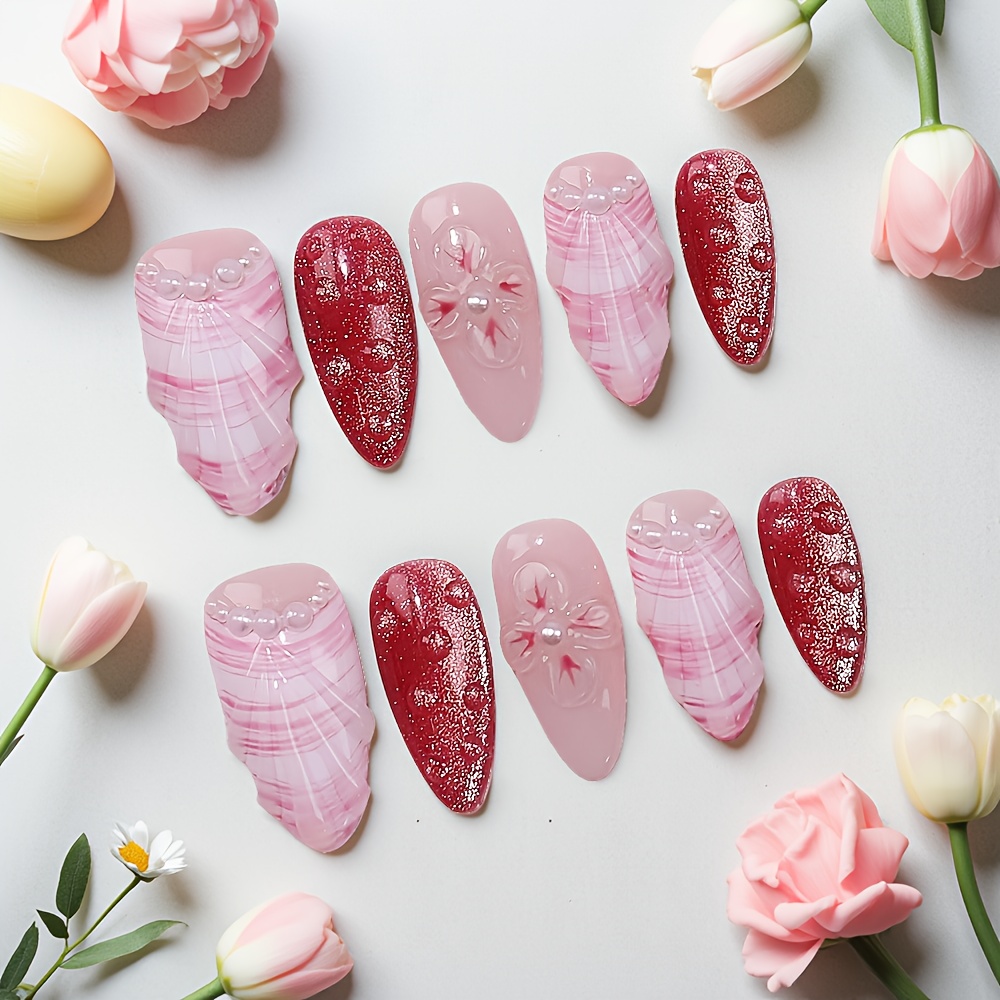 10pcs Medium Almond Handmade P - Nail Art Red recension och pris