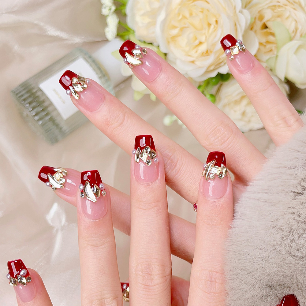 10pcs Short Trapezoid Handmade - Nail Art Red recension och pris