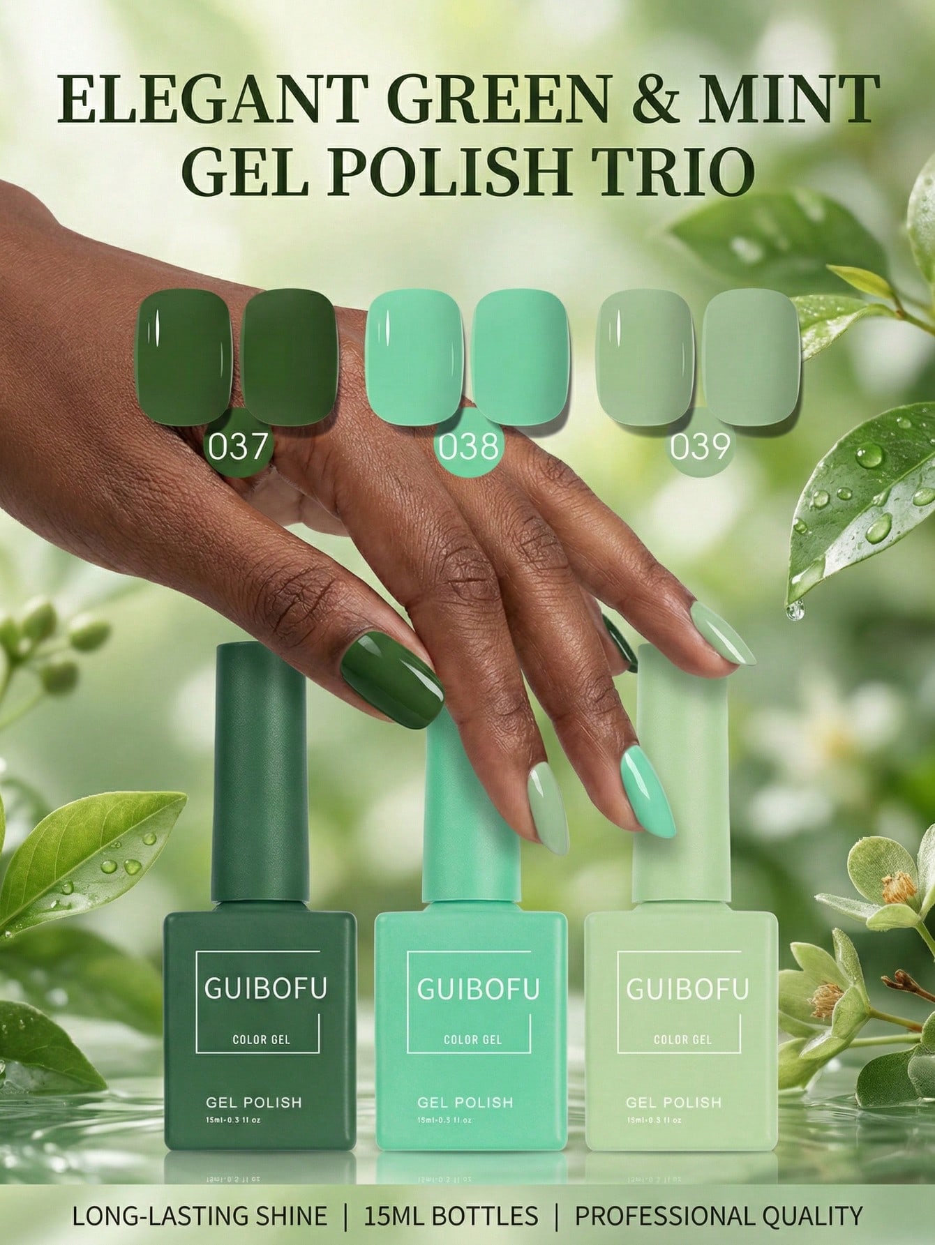 3Pcs/Set 15ml Forest Green Gel - Nail Art Emerald Green recension och pris